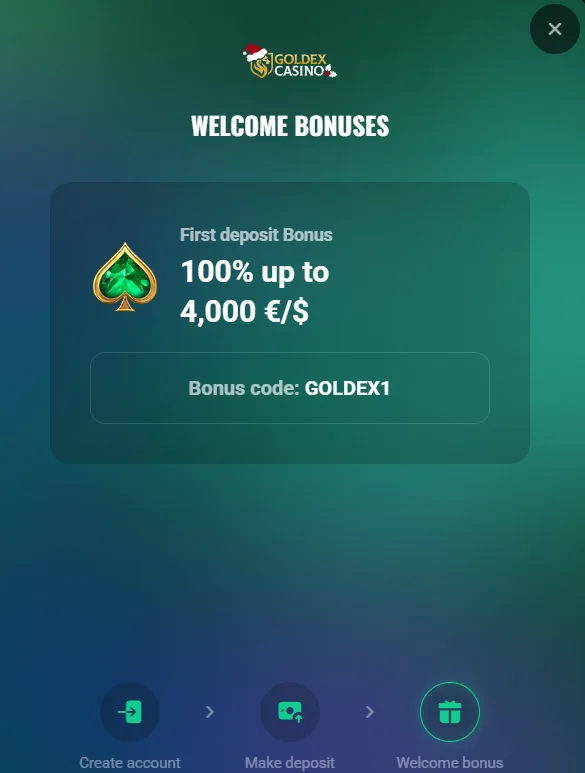 Goldexcasino welcome bonus first deposit information